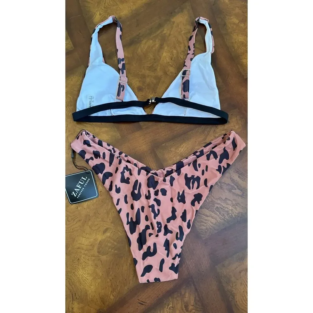 Zaful Black And Brown Animal Print Swimsuit Size US 6 NWT Lakelife Beach Vacay - Picture 3 of 7